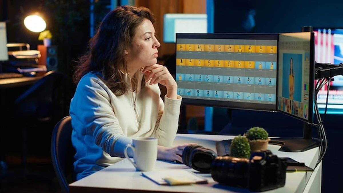 Fotograf edytuje zdjęcia na monitorze